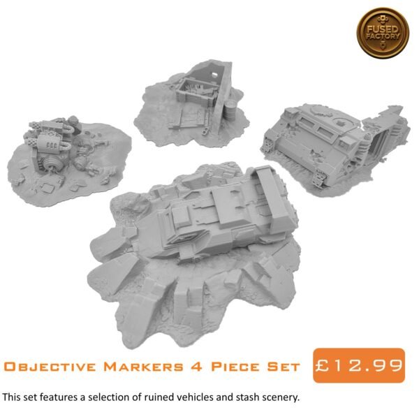 Objective Markers 4 Piece Vehicle and Scenery Set For Warhammer 40,000